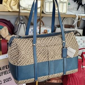 Vintage Coach Loz Satchel With Blue Stripe Bag Handbag Signature F12254
